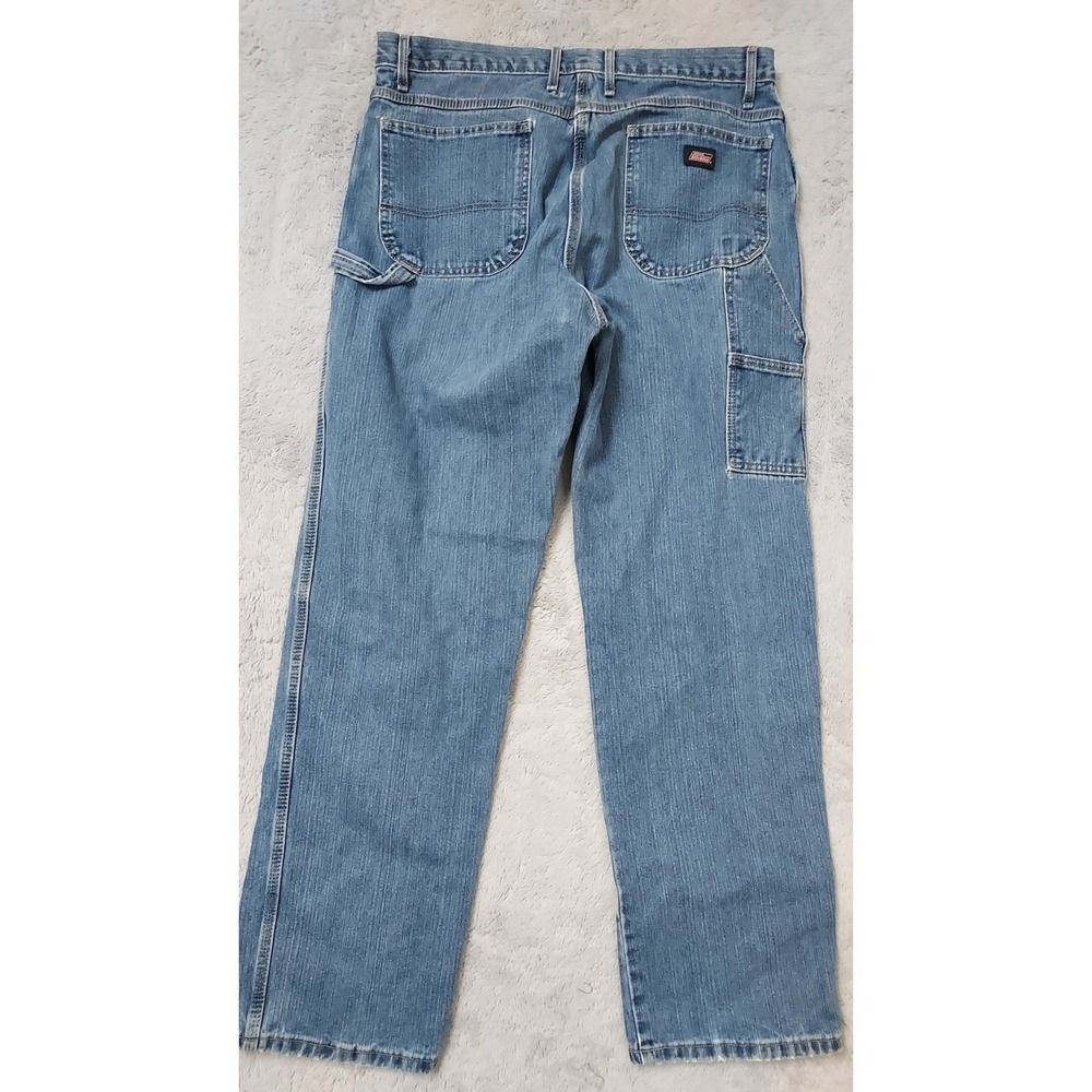 Dickies Carpenter Jeans Mens 36x34 Workwear Denim Blue Hammer Loop Distressed